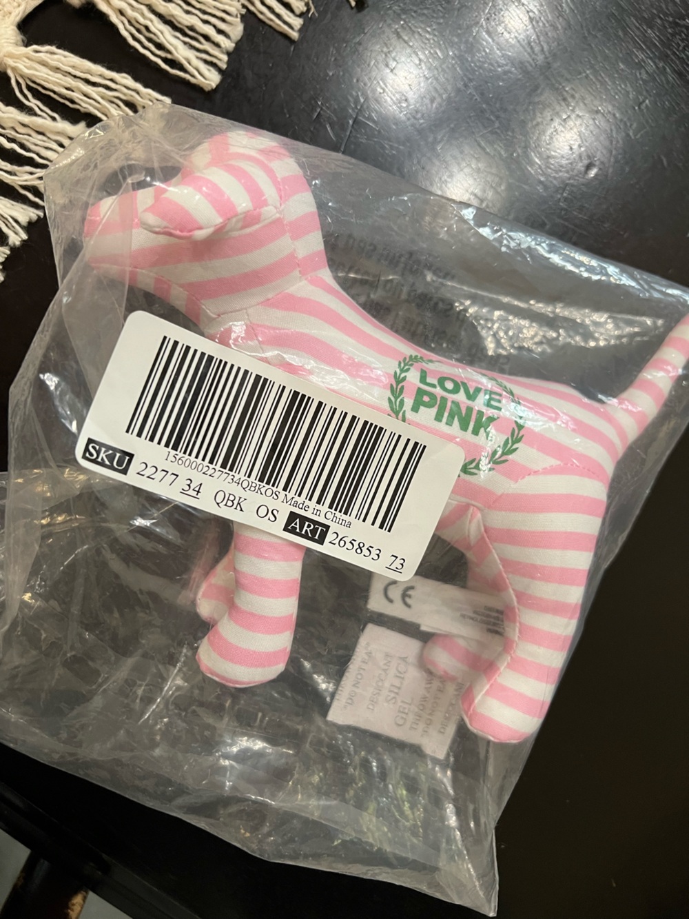 VS Victoria’s Secret PINK dachshund doxie plush logo pink white striped NEW Y2K